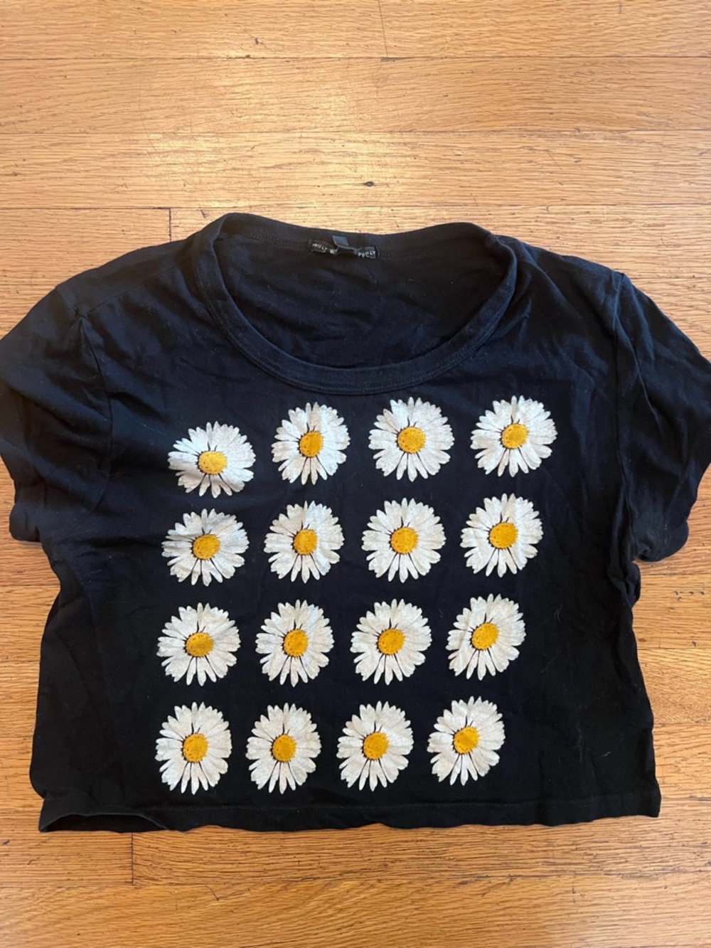 Truly Madly Deeply Black Daisy Grid Crop Top